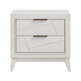 White nightstand with geometric design on a white background
