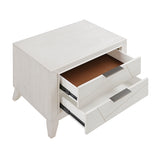White nightstand with a drawer open on a white background