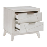 White nightstand with open drawers on a white background