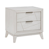 White nightstand with two drawers on a white background