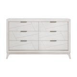White dresser with geometric design on a white background
