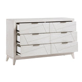 White dresser with geometric design on a white background