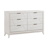 White dresser with geometric design on a white background