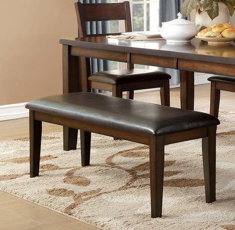 Cherry Finish Classic 6pc Dining Set Wooden Table w Draw Leaf Bench and 4 Side Chairs Faux Leather Upholstered Durable Furniture Transitional Style Ladder Back - sold by Home Elegance USA