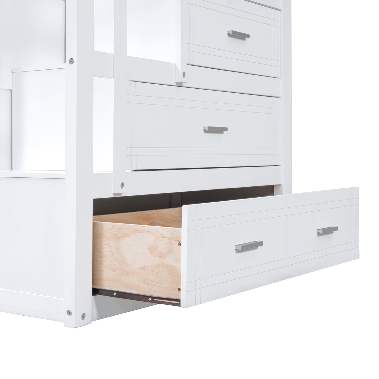 Twin Over Twin Bunk Bed with Trundle and Staircase,White(OLD SKU:LT000068AAK) - Home Elegance USA