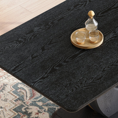 Black Wood Grain Dining Table Set for 4 people, 63' Modern MDF Dining Room Table Set .Paired with 4 Brown Suede Fabric chairs with decorative buckle design on the backrest.For Dining Room,Kitchen,etc. - sold by Home Elegance USA