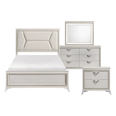 White & Gold Bedroom Set with LED Upholstered Bed – Modern Glam Audra Collection 1383 - sold by Home Elegance USA