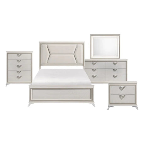 White & Gold Bedroom Set with LED Upholstered Bed – Modern Glam Audra Collection 1383 - sold by Home Elegance USA