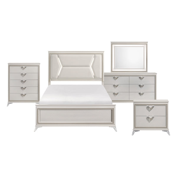 White & Gold Bedroom Set with LED Upholstered Bed – Modern Glam Audra Collection 1383