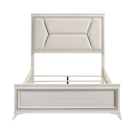 White & Gold Bedroom Set with LED Upholstered Bed – Modern Glam Audra Collection 1383 - sold by Home Elegance USA