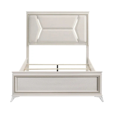 White & Gold Bedroom Set with LED Upholstered Bed – Modern Glam Audra Collection 1383 - sold by Home Elegance USA