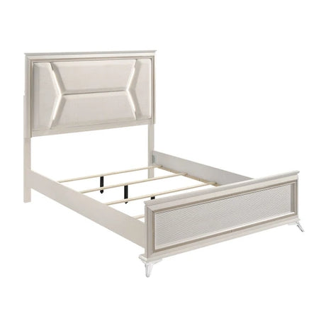 White & Gold Bedroom Set with LED Upholstered Bed – Modern Glam Audra Collection 1383 - sold by Home Elegance USA