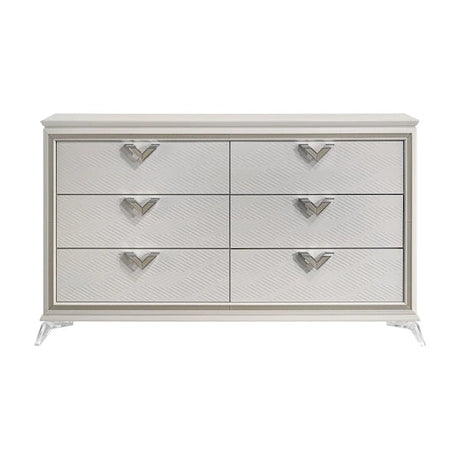 White & Gold Bedroom Set with LED Upholstered Bed – Modern Glam Audra Collection 1383 - sold by Home Elegance USA