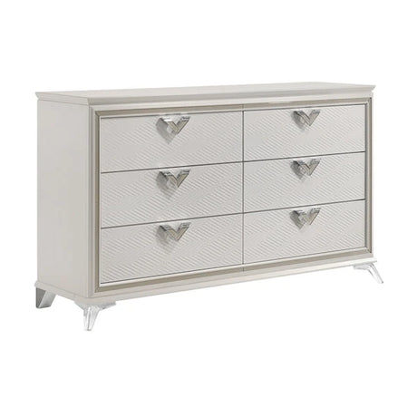 White & Gold Bedroom Set with LED Upholstered Bed – Modern Glam Audra Collection 1383 - sold by Home Elegance USA