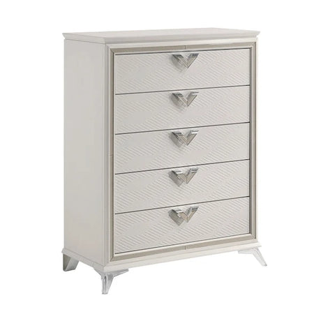 White & Gold Bedroom Set with LED Upholstered Bed – Modern Glam Audra Collection 1383 - sold by Home Elegance USA