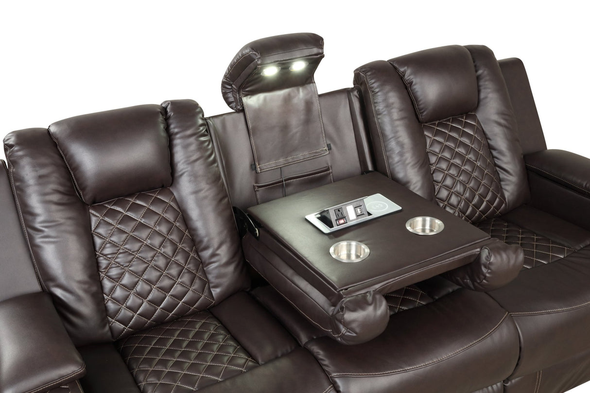 Benz LED & Power Reclining Sofa Made With Faux Leather in Brown | Home Elegance USA