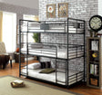 Twin Over Twin Over Twin Bunk Bed Industrial Style Metal Structure Attached Dual Ladder Upper Guard Rails Pipe Framework Antique Black Finish - sold by Home Elegance USA