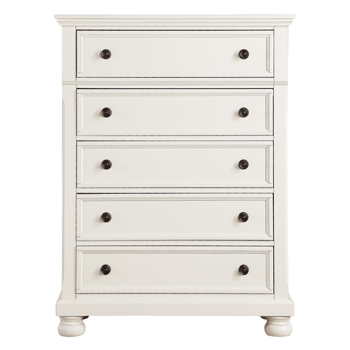 Casual White Finish 1pc Chest of Drawers Antique Bronze Tone Knobs Bun Feet Bedroom Furniture