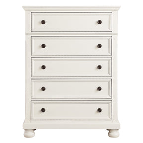 Casual White Finish 1pc Chest of Drawers Antique Bronze Tone Knobs Bun Feet Bedroom Furniture
