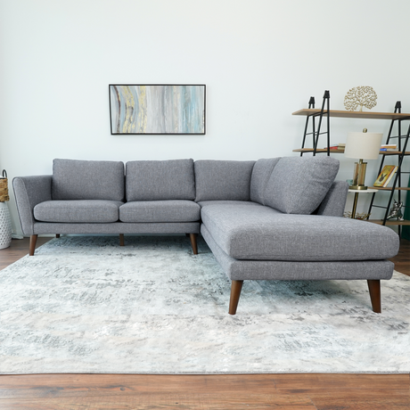 Benson Mid-Century Modern Grey Fabric Sectional Sofa with Right Facing Chaise and Solid Wood Frame - sold by Home Elegance USA