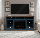 74 inch Fireplace TV Stand Console for TVs up to 85 inches, Minimal Assembly, Blue Denim and Whiskey Finish