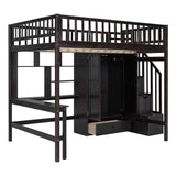 Full size Loft Bed with Bookshelf,Drawers,Desk,and Wardrobe-Espresso - Home Elegance USA