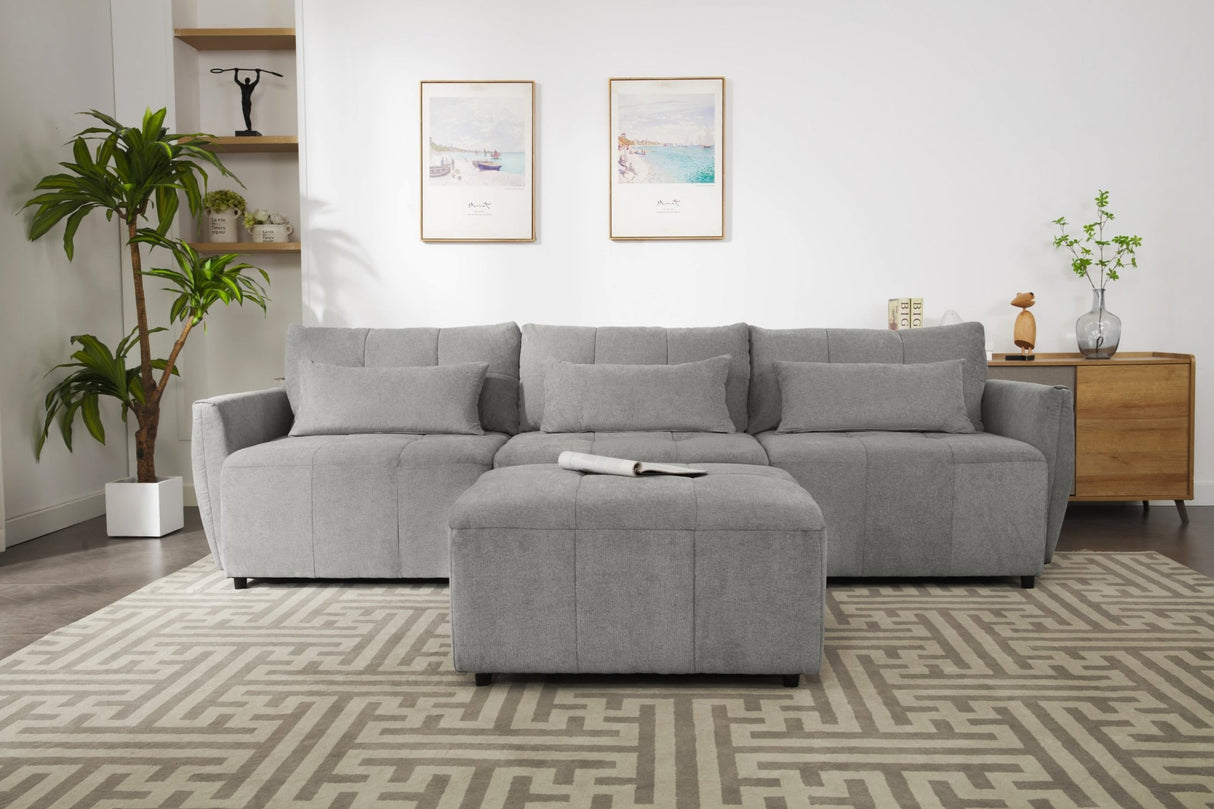 113.3" Convertible Sectional Sofa Couch 3 - Seat L - Shaped Sofa with Movable Ottoman and USB for Apartment, Living Room, Bedroom, Grey - SG000880AAE - image - 17