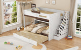 Full Over Full Bunk Bed with Twin Size Trundle and Staircase, Shelves, LED,White - sold by Home Elegance USA