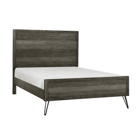 Contemporary California King Bed Solid Acacia Wood Metal Legs Slat Design Paneling 3-tone Gray Finish Bedroom Furniture 1pc