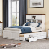 2 Pieces Wooden Captain Bedroom Set Full Bed with Trundle and Nightstand,White+Walnut | Home Elegance USA