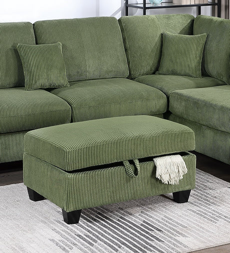 Gorgeous Sage Color 3pc Sectional Set Corduroy Upholstered LAF Sofa RAF Chaise Ottoman L-Sectional Living Room Furniture - sold by Home Elegance USA