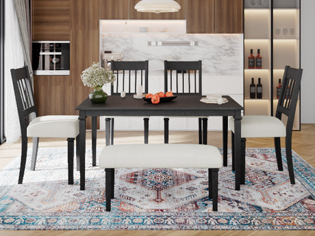 6-Piece Retro Dining Room Set, Classic Kitchen Furniture Set, Wooden Rectangular Table and 4 Chairs with Bench for kitchen & Dining Room, Easy Assembly, Space Saving, DOVETAIL GREY - sold by Home Elegance USA