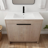 36 Inch Freestanding Bathroom Vanity with White Ceramic Sink & 2 Soft - Close Cabinet Doors (BVB02436PLO - F - BL9090B),W1286S00063 - W999S00065 - image - 3