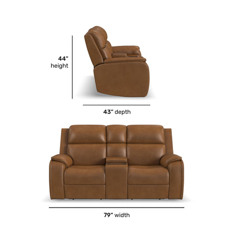 Ziggy Power Reclining Loveseat With Console, Power Headrest, Lumbar, Heat & Massage - Camel | Flexsteel