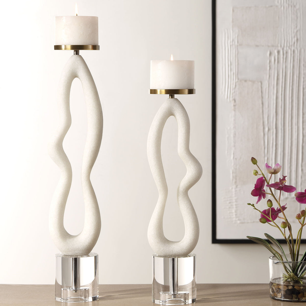 Feamelo Ivory Stone Candleholders (Set of 2) - Beige by Uttermost - View 2