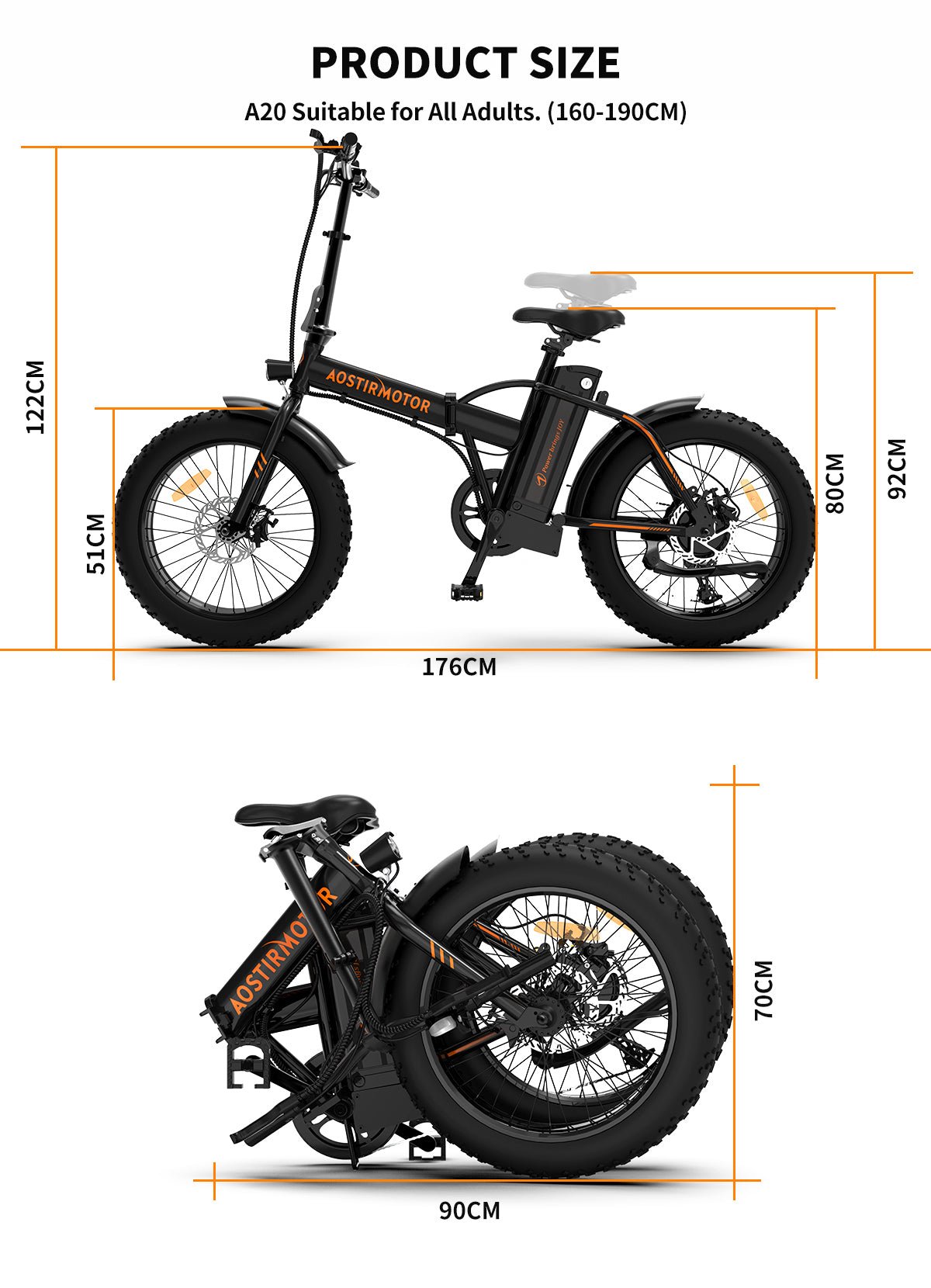 AOSTIRMOTOR Folding Electric Bike Ebike Bicycle 500W Motor 20" Fat Tire With 36V/13Ah Li - Battery Beach Snow Bicycle A20 - 20211221A20B - Home Elegance USA - 2