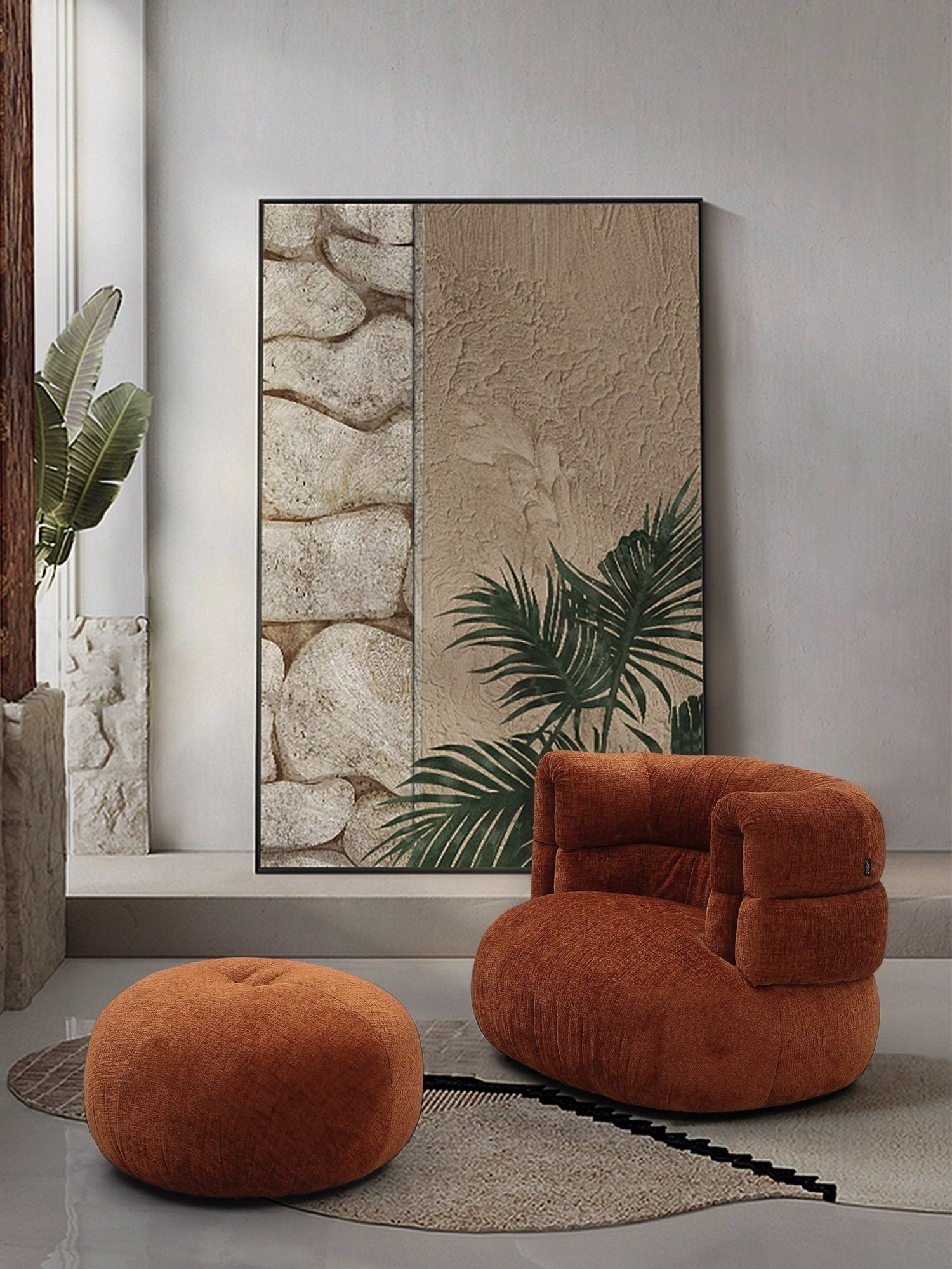 Divani Casa Shay - Modern Burnt Orange Fabric Accent Chair + Ottoman | Home Elegance USA