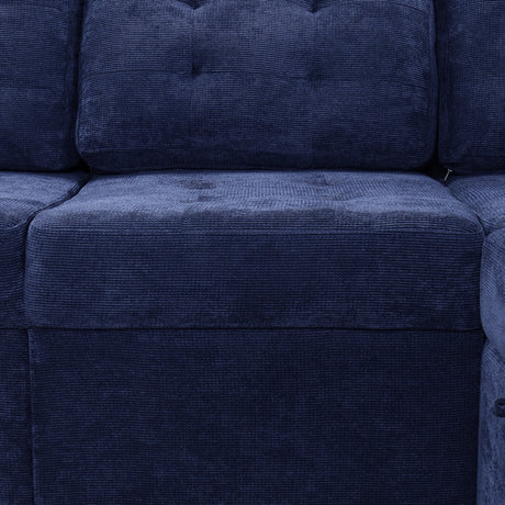 Navy Blue L-shape Sofa Bed with Pull-out Sleeper, USB Ports, Power Sockets, Corded Velveteen, 82.6' - sold by Home Elegance USA
