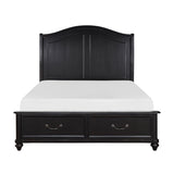 Black wooden bed with white mattress on a white background
