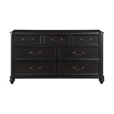 Black dresser with six drawers on a white background