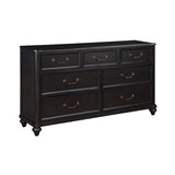 Black dresser with six drawers on a white background