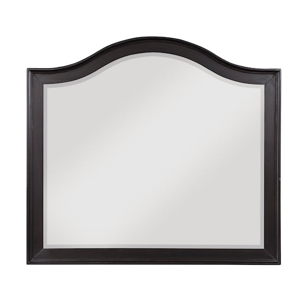 Black-framed mirror on a white background