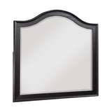 Black-framed mirror on a white background