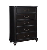 Black dresser with four drawers on a white background
