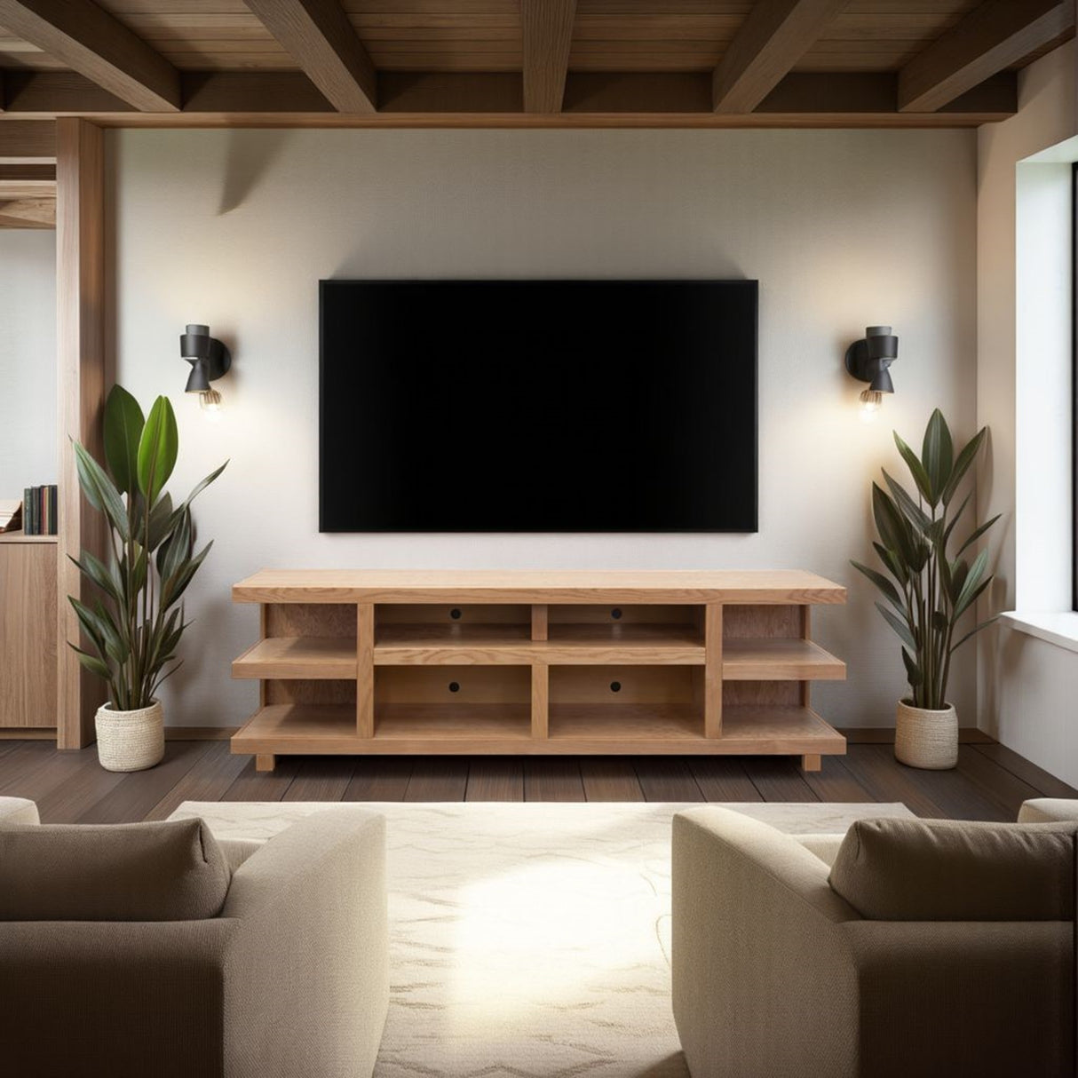 Laurel Canyon 85 inch TV Stand for TVs up to 95 inches, No Assembly Required, Natural Finish