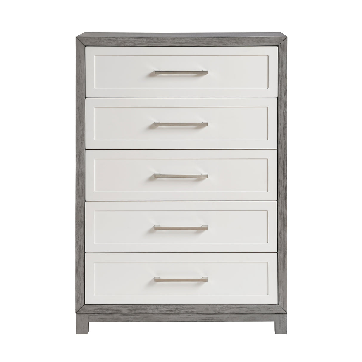 Five Drawers Chest Ivory and Gray Finish Bedroom Furniture 1pc