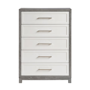 Five Drawers Chest Ivory and Gray Finish Bedroom Furniture 1pc