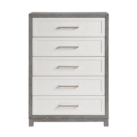 Five Drawers Chest Ivory and Gray Finish Bedroom Furniture 1pc