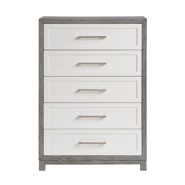 Five Drawers Chest Ivory and Gray Finish Bedroom Furniture 1pc