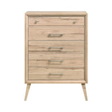 Wooden dresser with four drawers on a white background